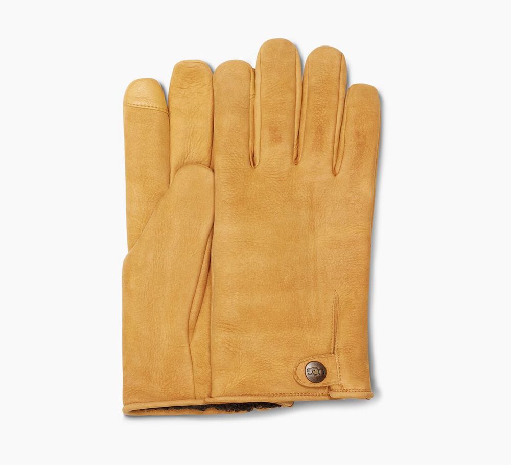 Ugg Tabbed Splice Vent Leather - Mens Gloves - Brown - NZ (5328HNZAV)